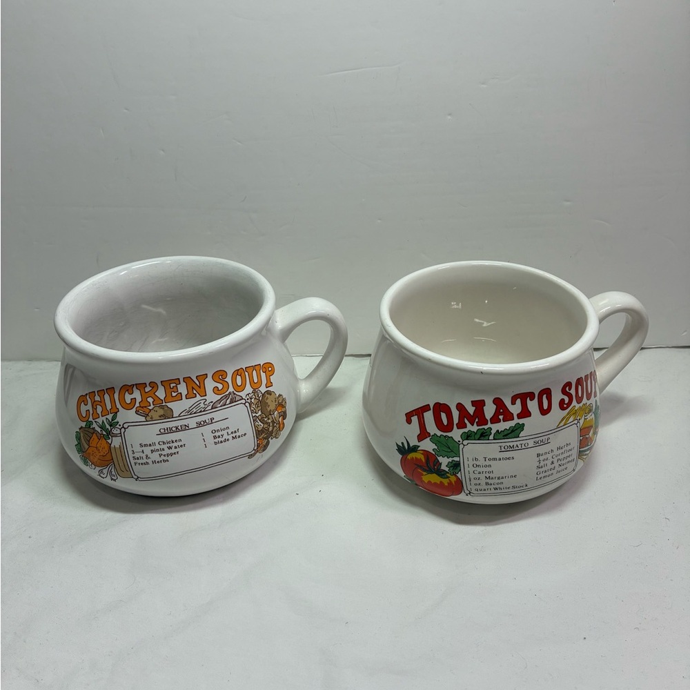 Vintage Soup Mugs Tomato and Chicken